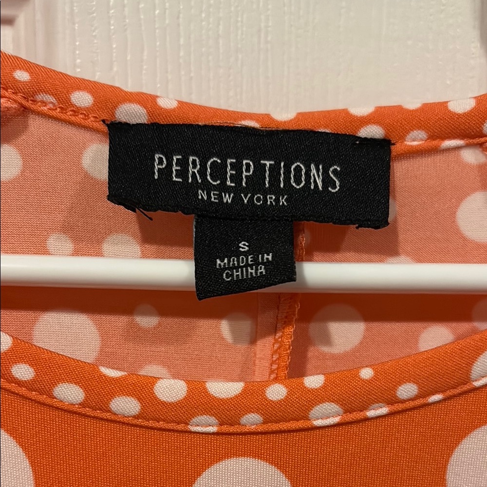 NWT Perceptions Coral and White Polka Dot Midi Dress - Picture 2 of 11